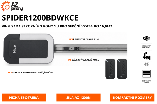 SPIDER1200BDWKCE - Wi-Fi sada stropního pohonu pro sekční vrata do 16,9m2